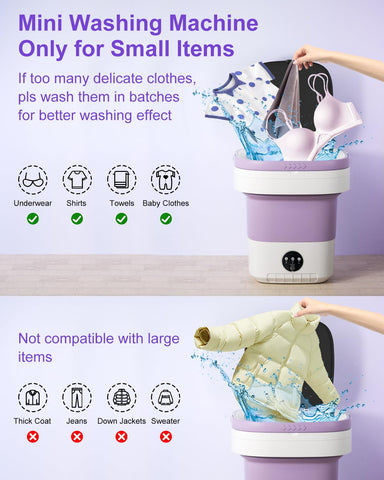 Portable Washing Machine, 13L Large Capacity Laundry Washer Cleaning for Underwear, Baby Clothes, Shirts,Small Delicates.Foldable Mini Washer and Dryer Combo for Apartment,Hotel,Camp,RV,Travel(Purple)