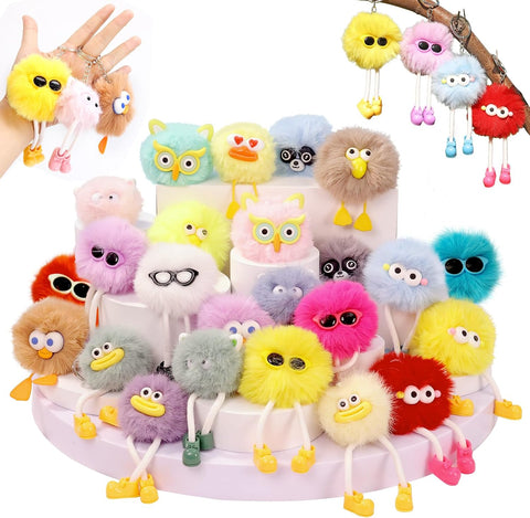 OMyFav 24 PCs Party Favors Keychains - Plush Backpack Keychain Bulk Kids Keychain Cute for Birthday Party Favors for Kids 8-12 Back to School Gifts for Students Classroom Prizes Elementary