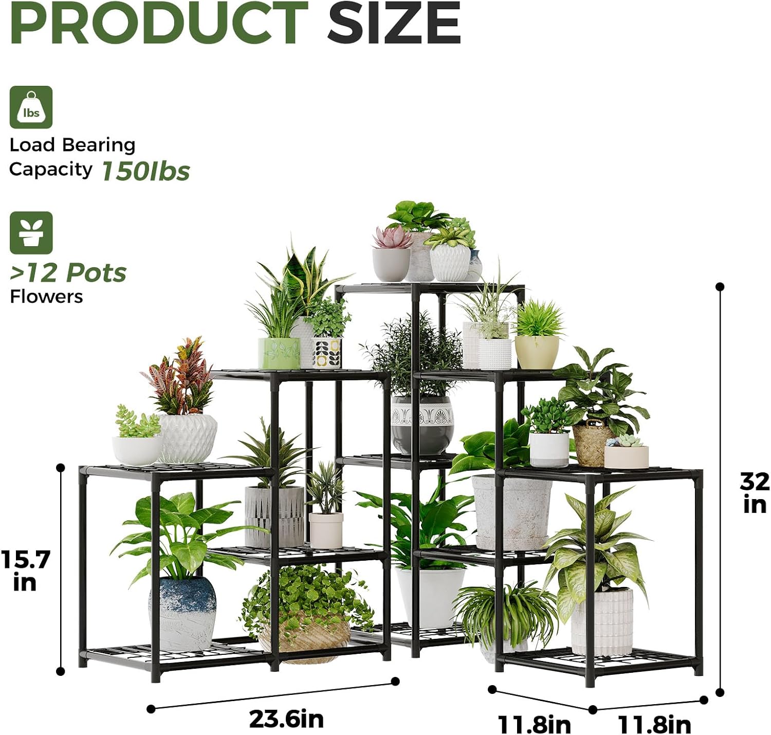 Bamworld Corner Plant Stand Indoor Metal Plant Shelf 5-Tier