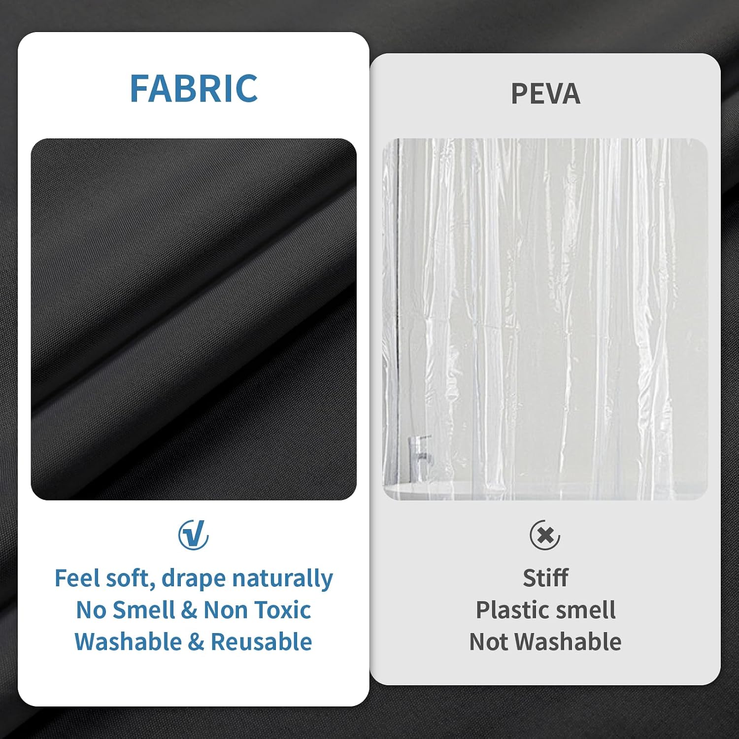 1 Pack Water-Repellent Fabric Shower Curtain Liner, 72x66 Black