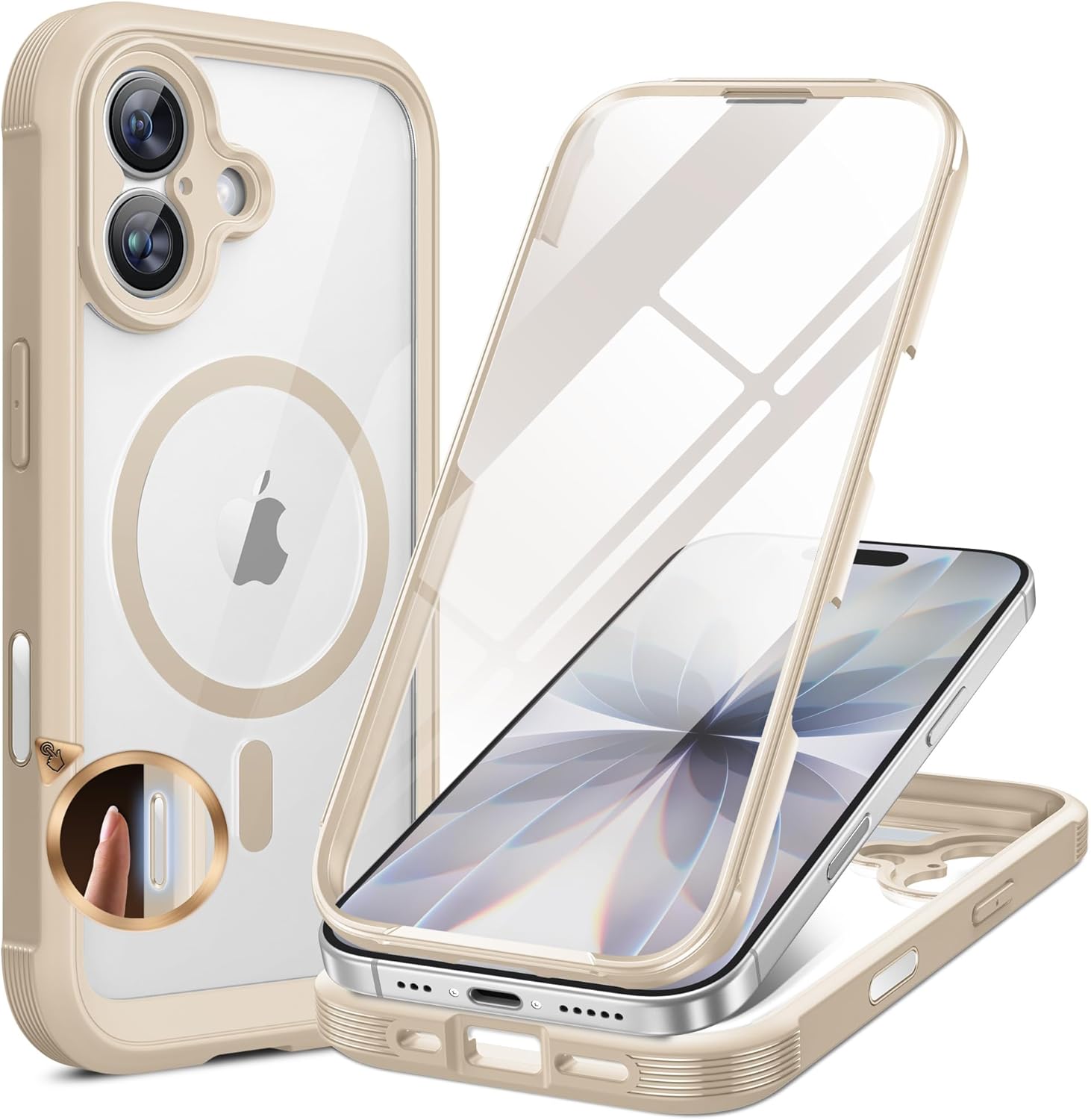 Miracase for iPhone 16 Case 6.1'', Full-Body Bumper Phone case with Built-in Full Glass Screen &Camera Control,No Gap,Compatible with MagSafe,Drop Proof 16 Cover,Gold