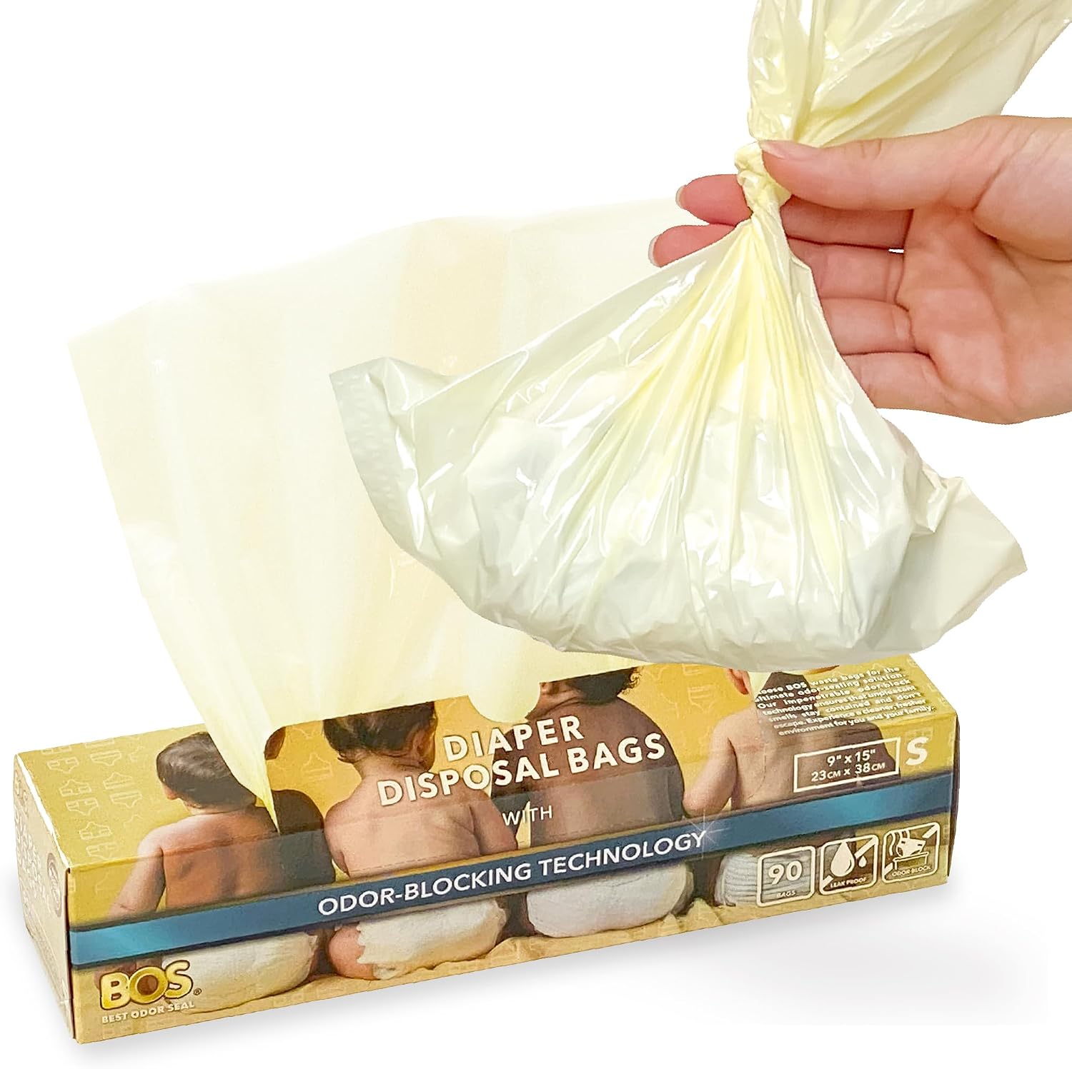 BOS, Odor-Locking Diaper Disposal Bags, Made in Japan, Unscented Smell Blocking Technology, Small, 90 count