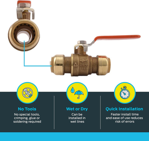 SharkBite 3/4 Inch Ball Valve, Push to Connect Brass Plumbing Fitting, Water Shut Off, PEX Pipe, Copper, CPVC, PE-RT and HDPE Pipe, 22185-0000LFA
