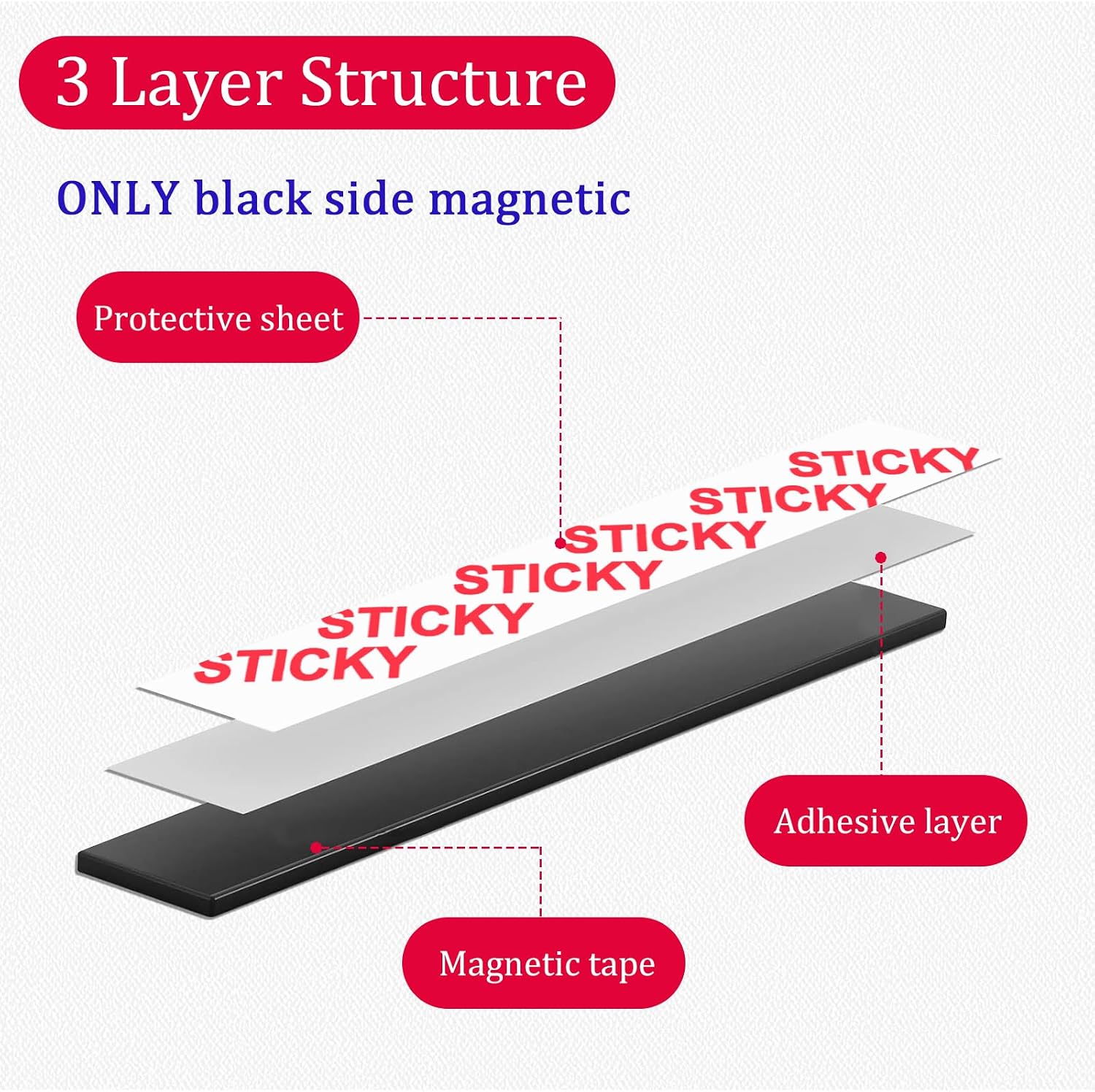 Towjug Magnetic Tape 10ft x 1/2in Fridge Magnets with Adhesive Backing Roll