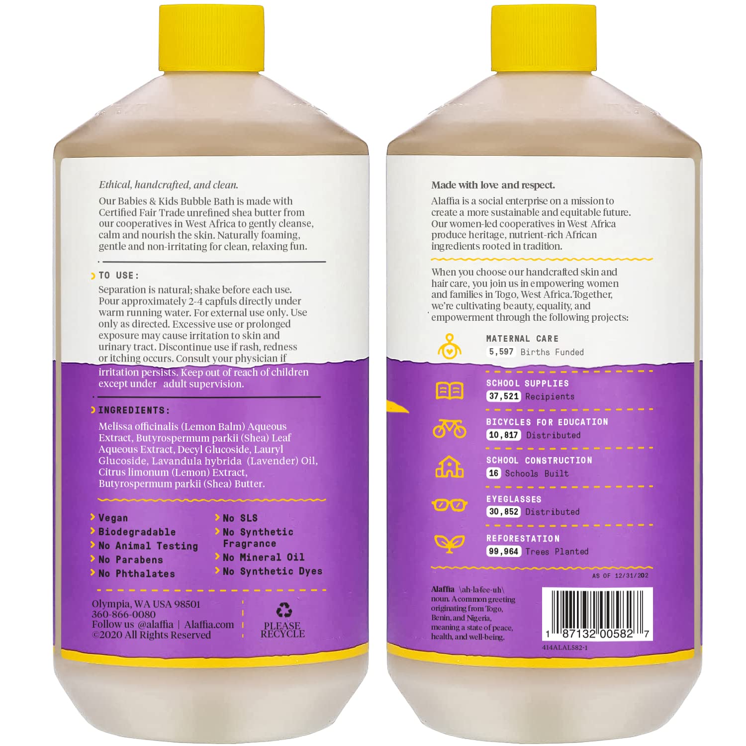 Alaffia Babies & Kids Bubble Bath, Lemon Lavender 2-Pack, 32 Oz Ea