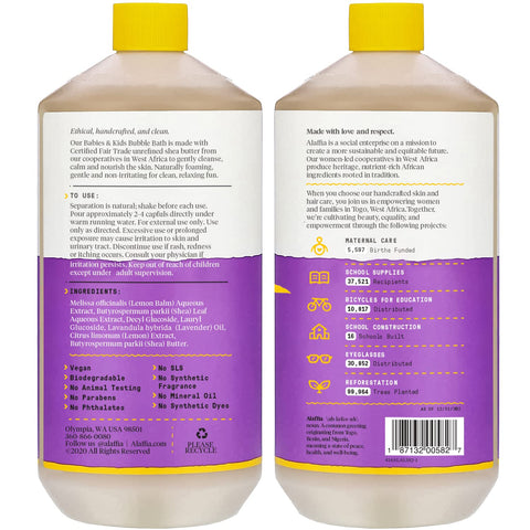 Alaffia Babies & Kids Bubble Bath, Lemon Lavender 2-Pack, 32 Oz Ea