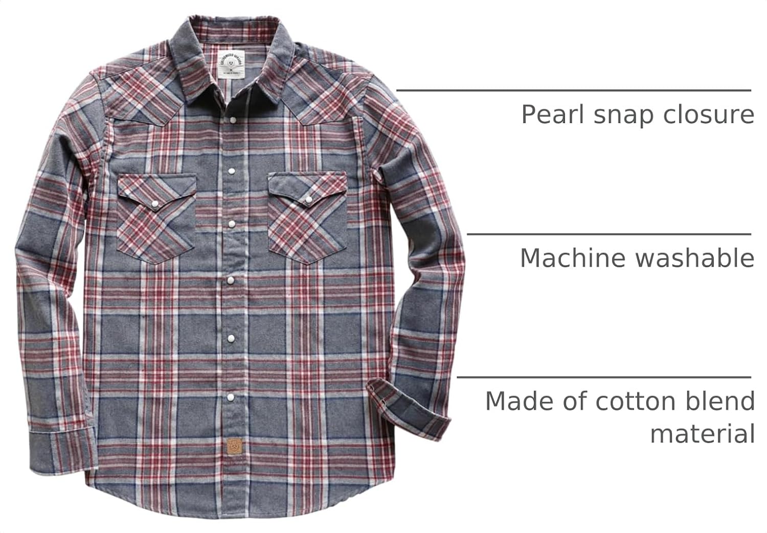 Dubinik® 6 oz Flannel Shirt for Men Pearl Snap Western Cowboy Long Sleeve