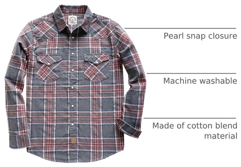 Dubinik® 6 oz Flannel Shirt for Men Pearl Snap Western Cowboy Long Sleeve