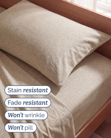 Twin Size 3 Piece Sheet Set - Breathable & Cooling Sheets - Heathered Beige