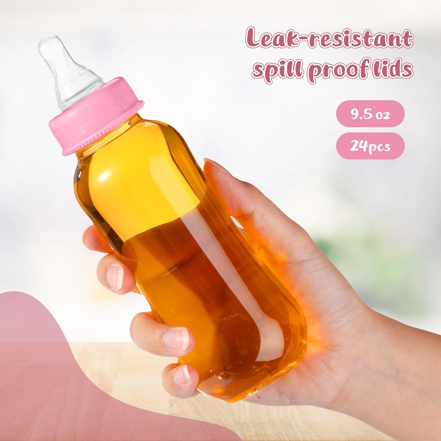 Norme 9.5 oz Plastic Bottles Chug Shower Game Party Favors for Baby Shower Decorations Gender Reveal Gifts(Pink,24 Pcs)