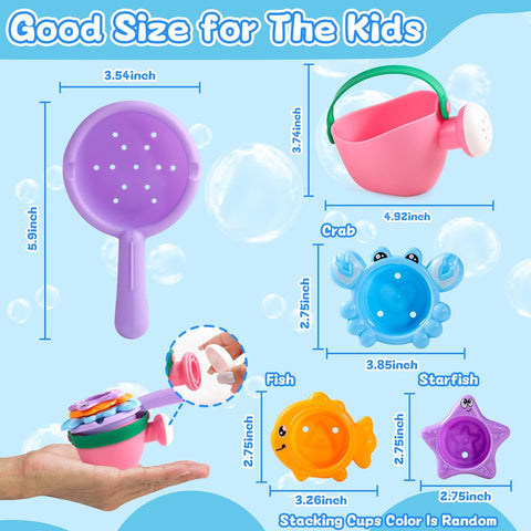 Fajiabao Toddler Bath Toys for Kids Ages 1-3 Stack, Scoop & Pour Set 5PCS