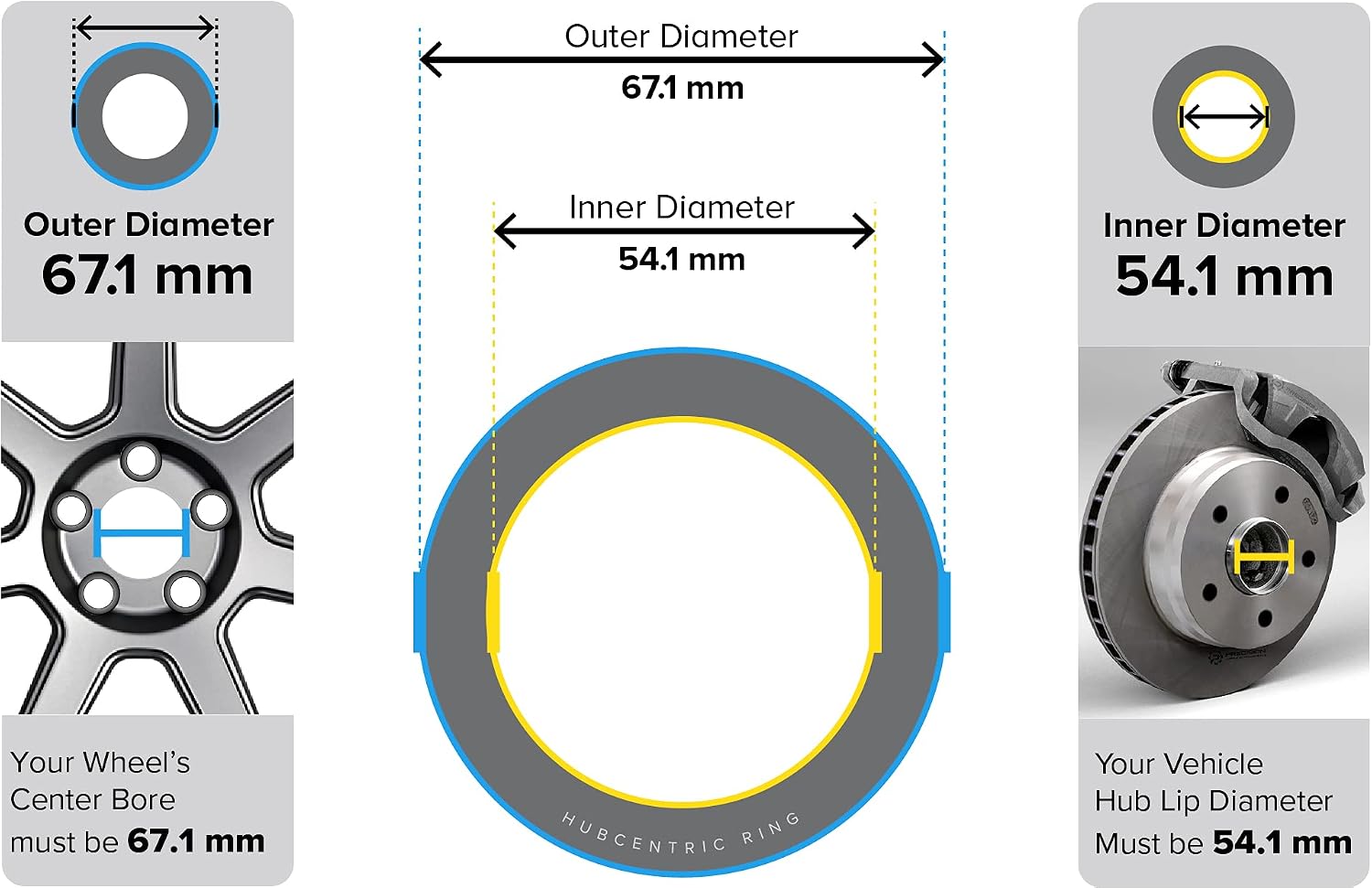 StanceMagic Hubcentric Rings (Pack of 4) - 54.1mm ID to 67.1mm OD - Black Poly Carbon Plastic Hubrings - Only Compatible with Scion Mazda Toyota with 54.1mm Vehicle Hubs and 67.1mm Wheel Centerbore