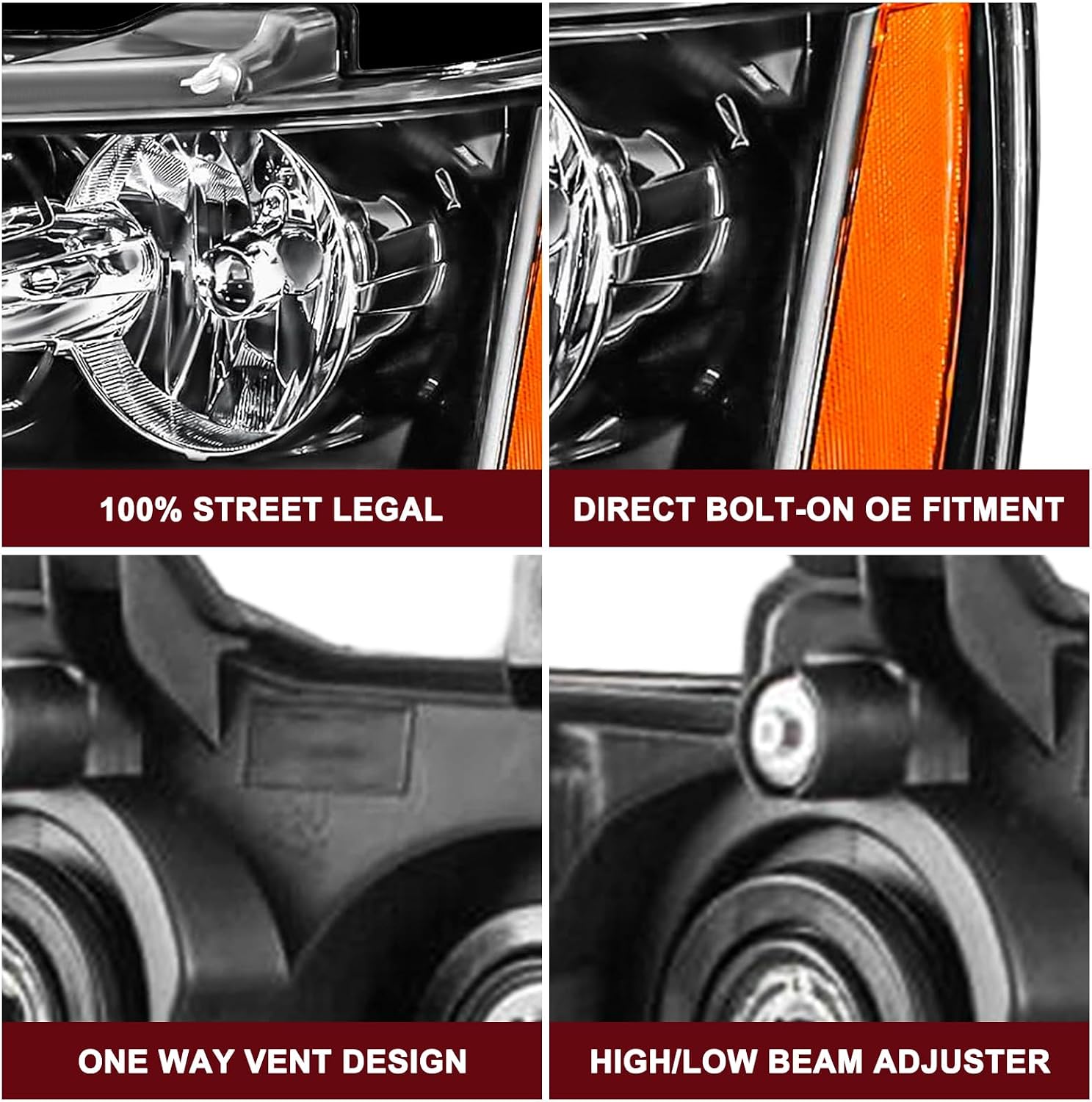 JSBOYAT Halogen Headlight for 2007-2014 Chevy Tahoe Suburban Avalanche