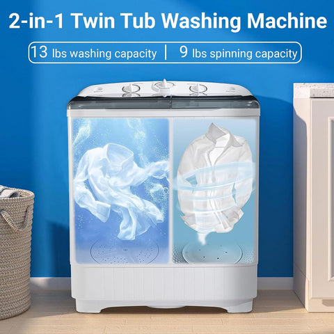 Erivess Portable Washer and Dryer Combo Set, 1.8 Cu.Ft Portable Clothes Dryers with 5 Modes, 22 lbs Twin Tub Washing Machine, Compact Washer and Dryer for Apartment, RV, Dorm, Home