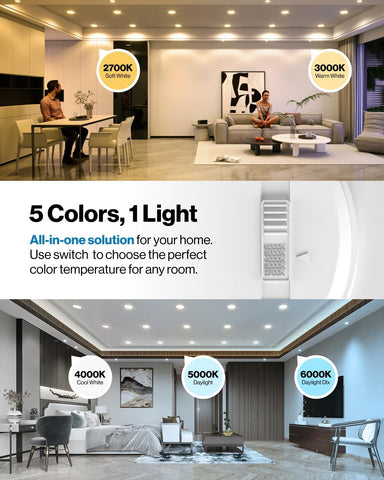 Sunco 24 Pack 4 Inch Retrofit LED Flat Recessed Can Lights, 5CCT, 10W=60W