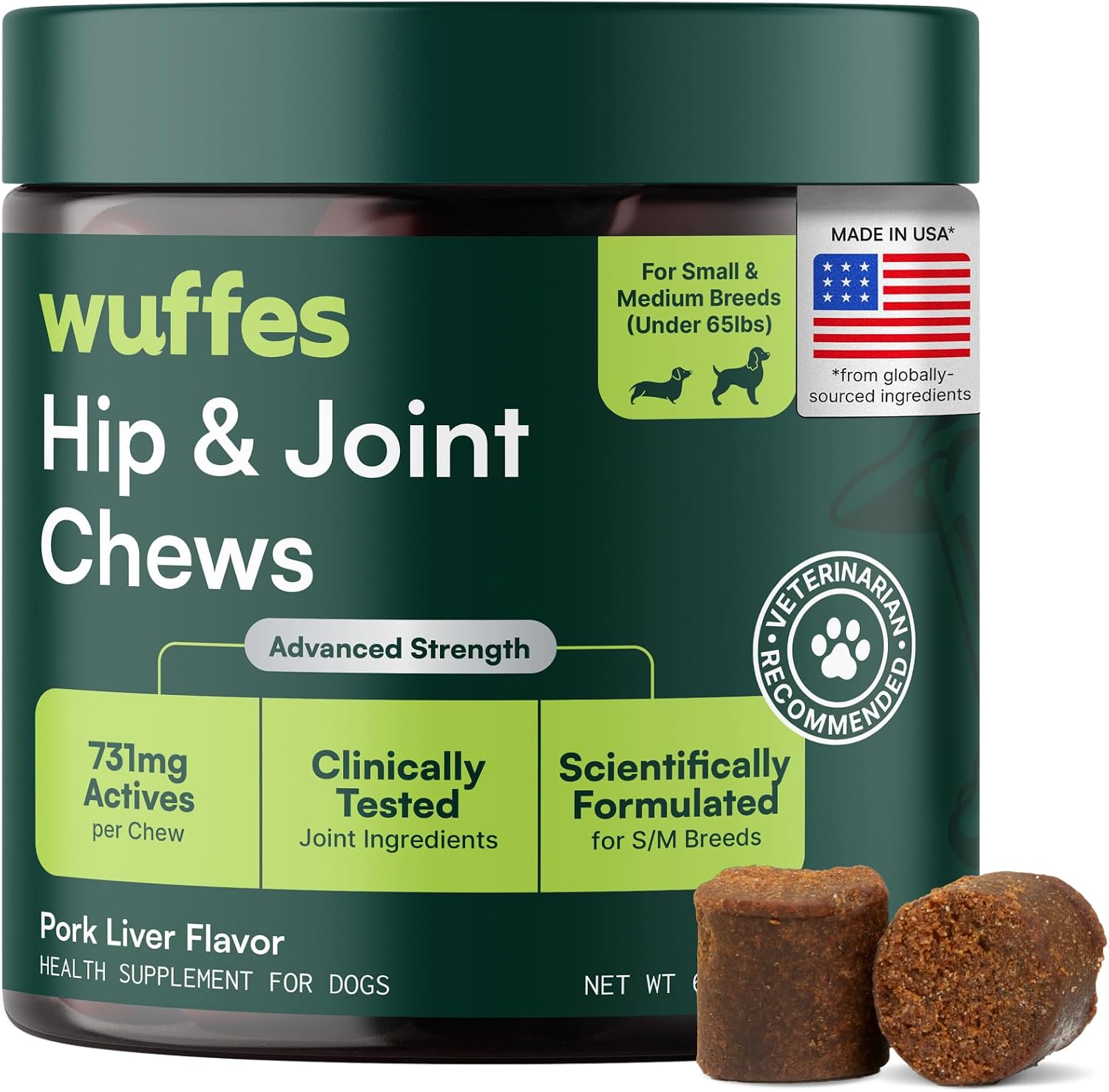 Wuffes Advanced Hip & Joint Chews for Small & Medium Dogs, Vet Recommended