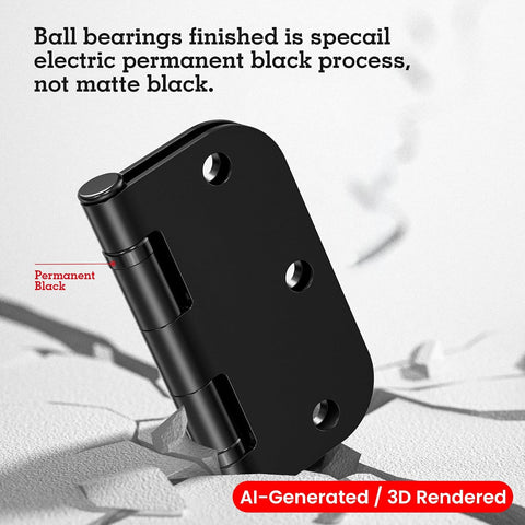 TDCHINGES Rounded Matte Black Door Hinges 3.5" 5/8"Radius Lasting No Squeak