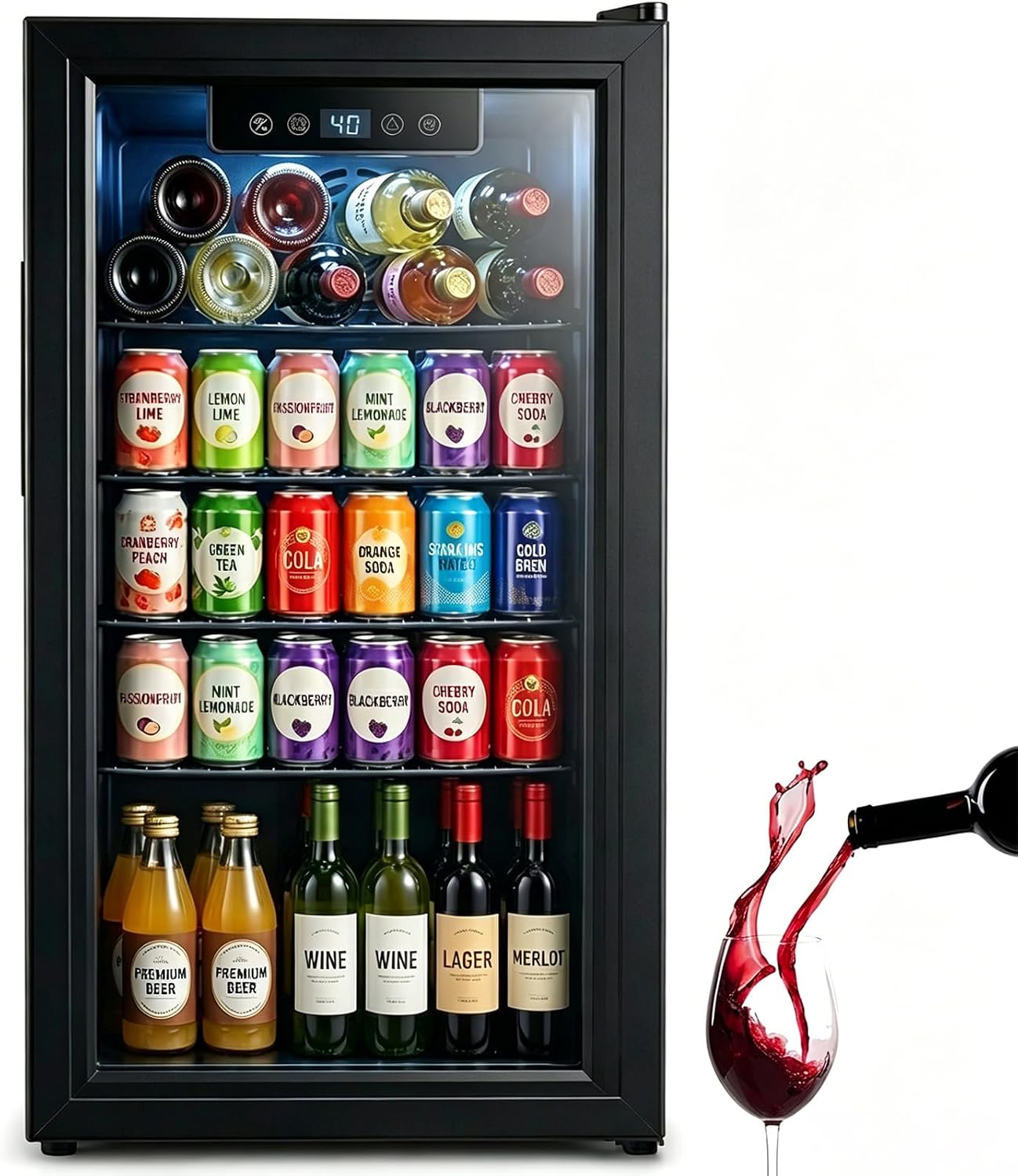 3.2 Cu.Ft Mini Fridge Glass Door, Beverage Refrigerator with Electronic Temperature Control, Compact Drink Fridge with Digital Display, for Bedroom Dorm Office (3.2 Cu.Ft)
