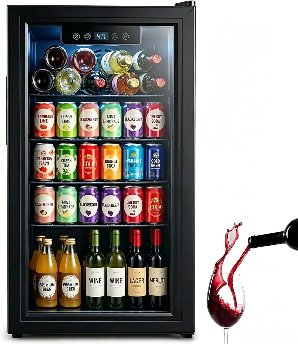 3.2 Cu.Ft Mini Fridge Glass Door, Beverage Refrigerator with Electronic Temperature Control, Compact Drink Fridge with Digital Display, for Bedroom Dorm Office (3.2 Cu.Ft)