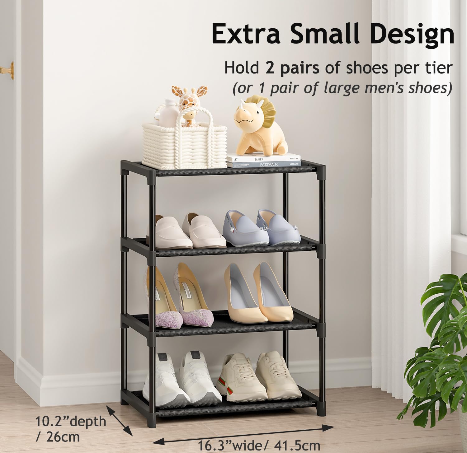 Autonomier 4 Tier Extra Small Shoe Rack (16.3" Wide), Space Saver Shelf