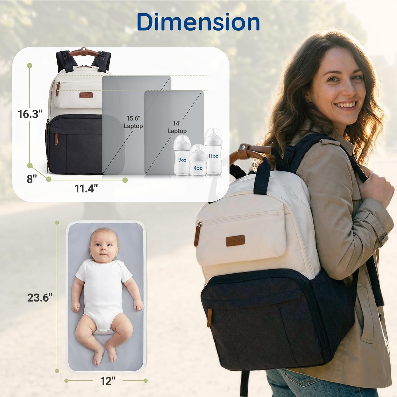 mommore Diaper Bag Backpack Travel Baby Bag with Changing Pad for Mom Dad