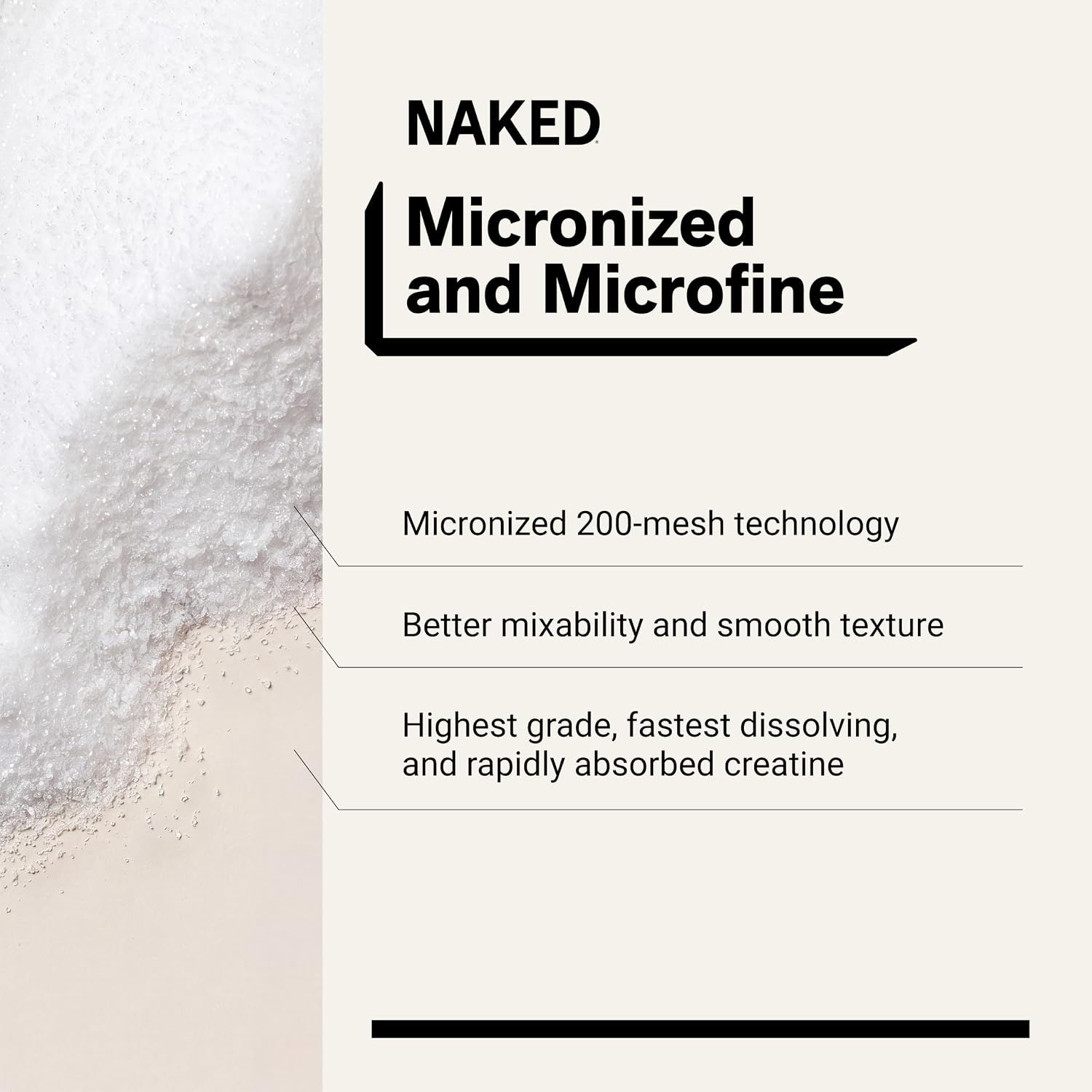 NAKED Pure Micronized Creatine Monohydrate Powder - NSF Certified, Unflavored, 500g, 1.1lb Bulk - Vegan, Non-GMO, Gluten-Free, Soy-Free, No Fillers, Supports Muscle Growth & Strength - 100 Servings