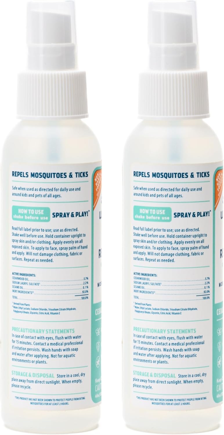 Wondercide - Mosquito, Tick, and Insect Repellent with Natural Essential Oils - DEET-Free Bug Spray and Killer - Safe for Family - Cedarwood 2-Pack of 4 oz Bottle