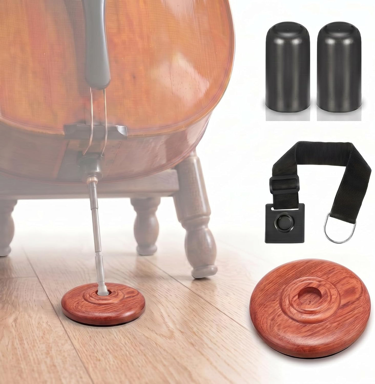 Nuanchu 4 Piece Cello Rock Stop with Strap Endpin Anchor, Brown, Wood