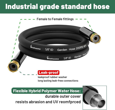 Short Garden Hose 1 ft, Flexible and Durable, Leak-Free Connections