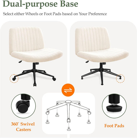 Orange Factory Criss Cross Chair, Wide Wheel Vanity Seat, Beige Dual Base
