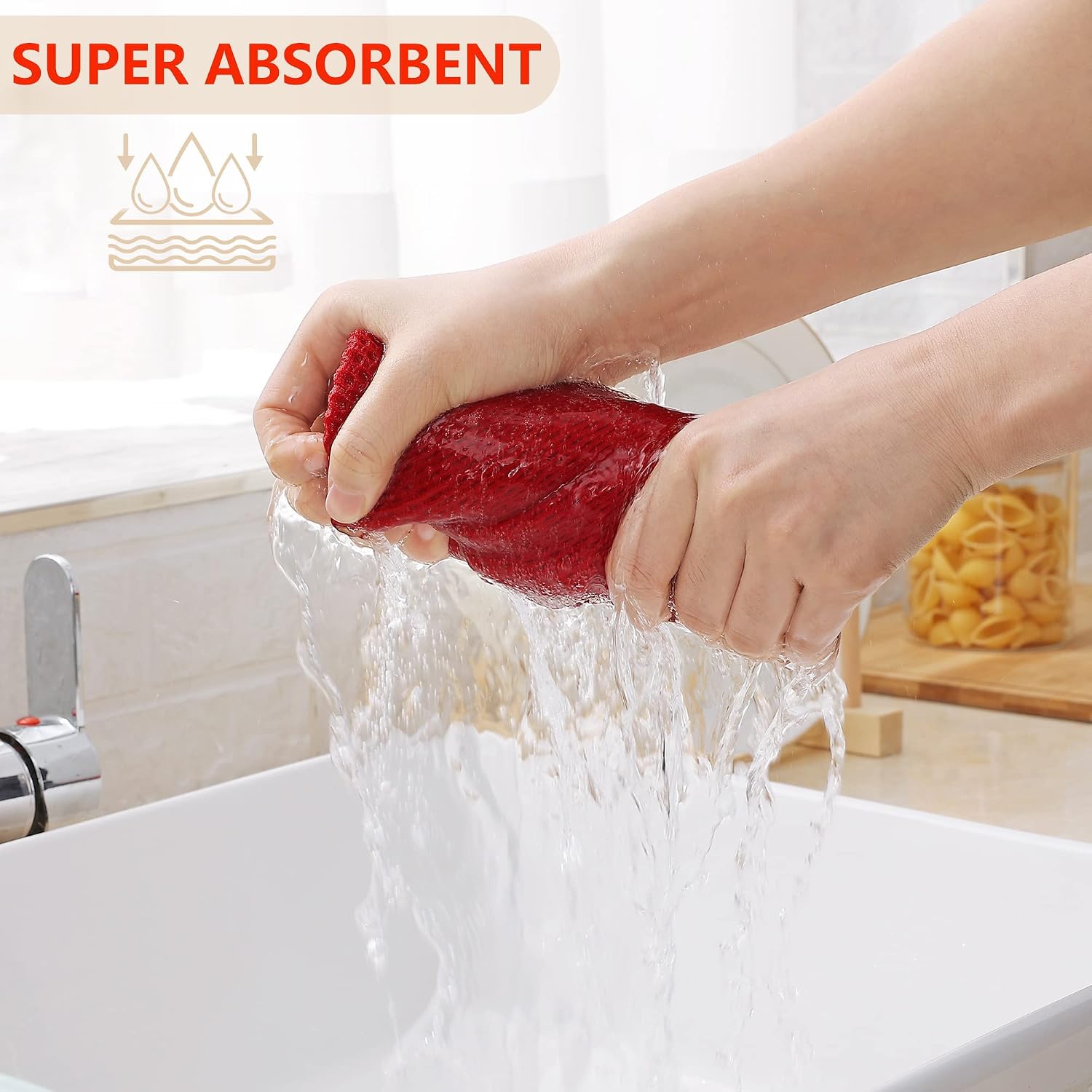Homaxy 100% Cotton Waffle Weave Kitchen Dish Cloths 8-Pack, Red