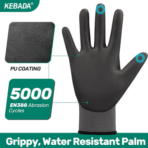 Kebada W1 Safety Work Gloves for Men & Women, Touchscreen, PU Coated