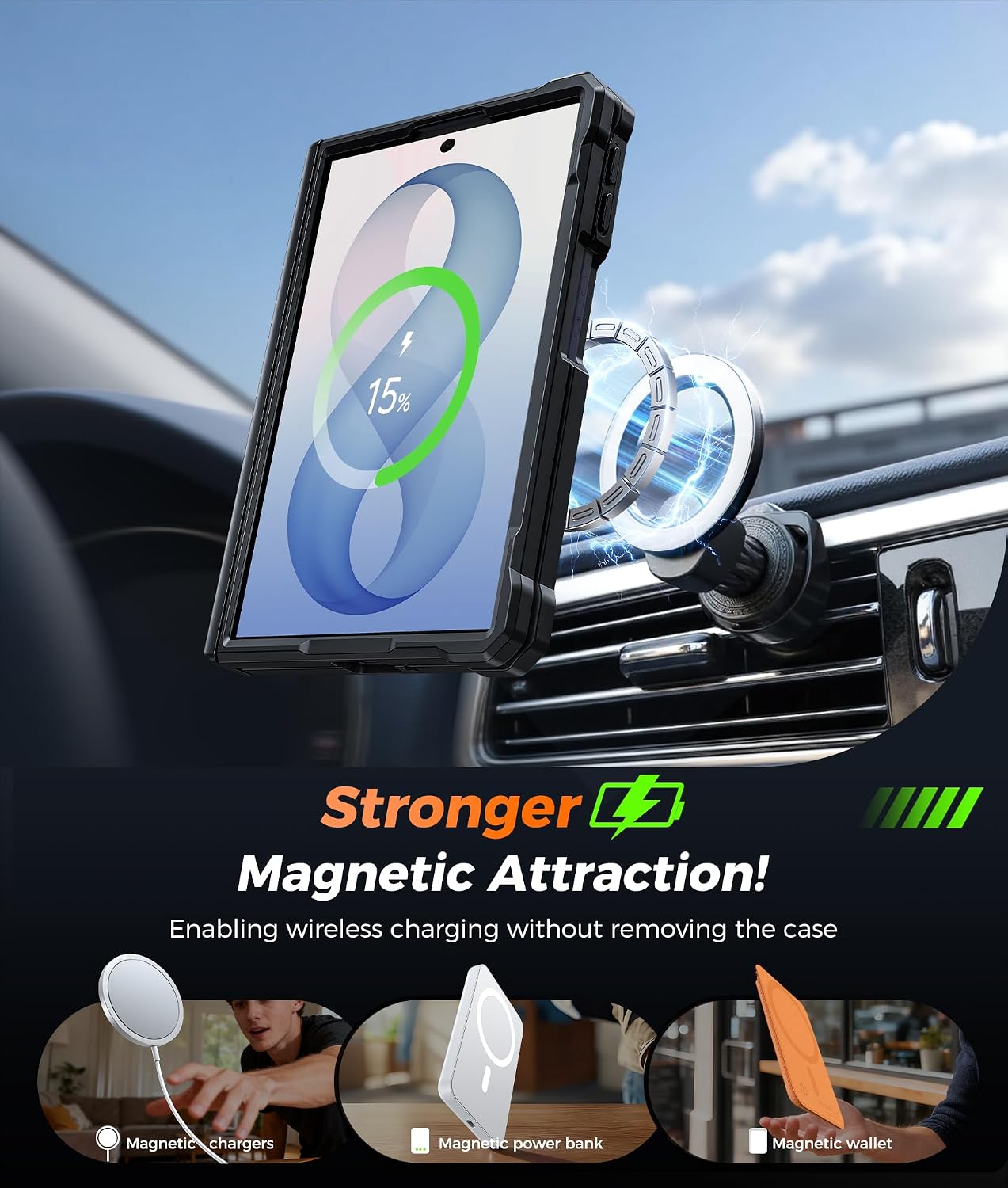 FNTCASE for Samsung Galaxy Z Fold 8 Case with 360 Spin Magnetic Kickstand
