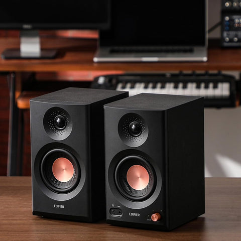 Edifier MR3 Powered Studio Monitor Speakers, Hi-Res Audio Certified Bluetooth V5.4 Active Bookshelf Loudspeakers, 2.0 Computer Speaker with Headphone Output RCA AUX Balanced TRS Input - Black (Pair)