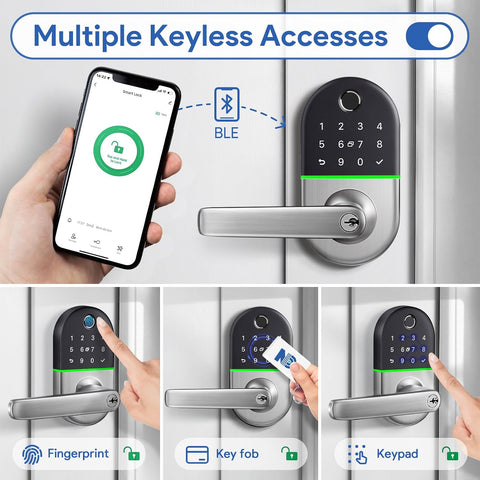 Smart Keypad Door Lock with Handle for Front Door, 7 in1 Keyless Entry