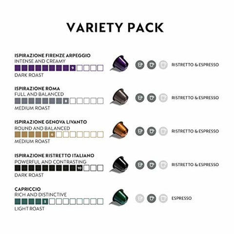 Nespresso Original, Variety Pack, 50-Count Espresso Coffee Pods | Capsules Medium and Dark Roast Pack of 1 Brews 1.35oz