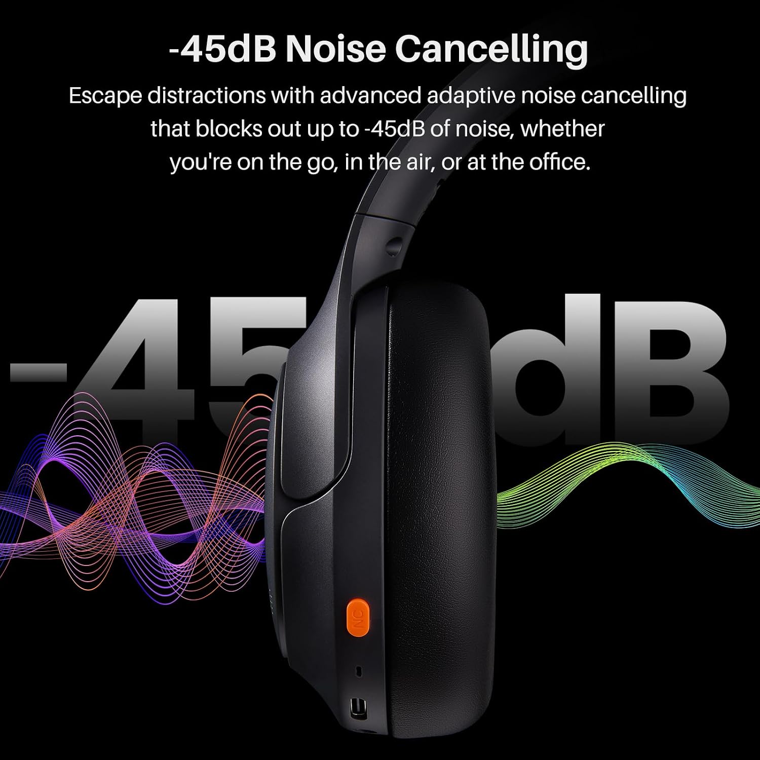 TOZO HT3 Hybrid Noise Cancelling Wireless Headphones, 90H Over Ear Headset