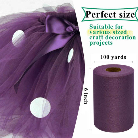 IONTACH Amethyst Tulle Fabric Roll 6 Inch X 100 Yards Tulle Ribbon