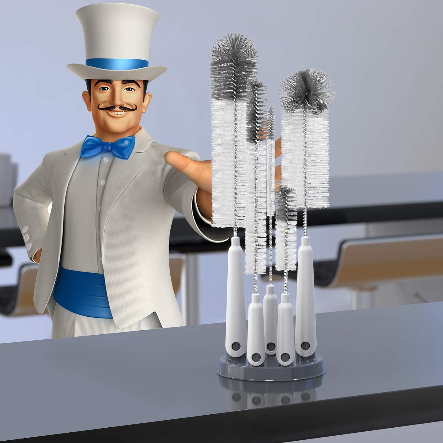 MR.SIGA 5 Pack Bottle Brush Cleaning Set with Storage Holder, White