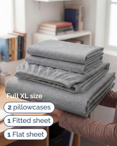 Full XL Sheets - 4 Piece Full XL Sheet Set - Breathable - Heathered Grey
