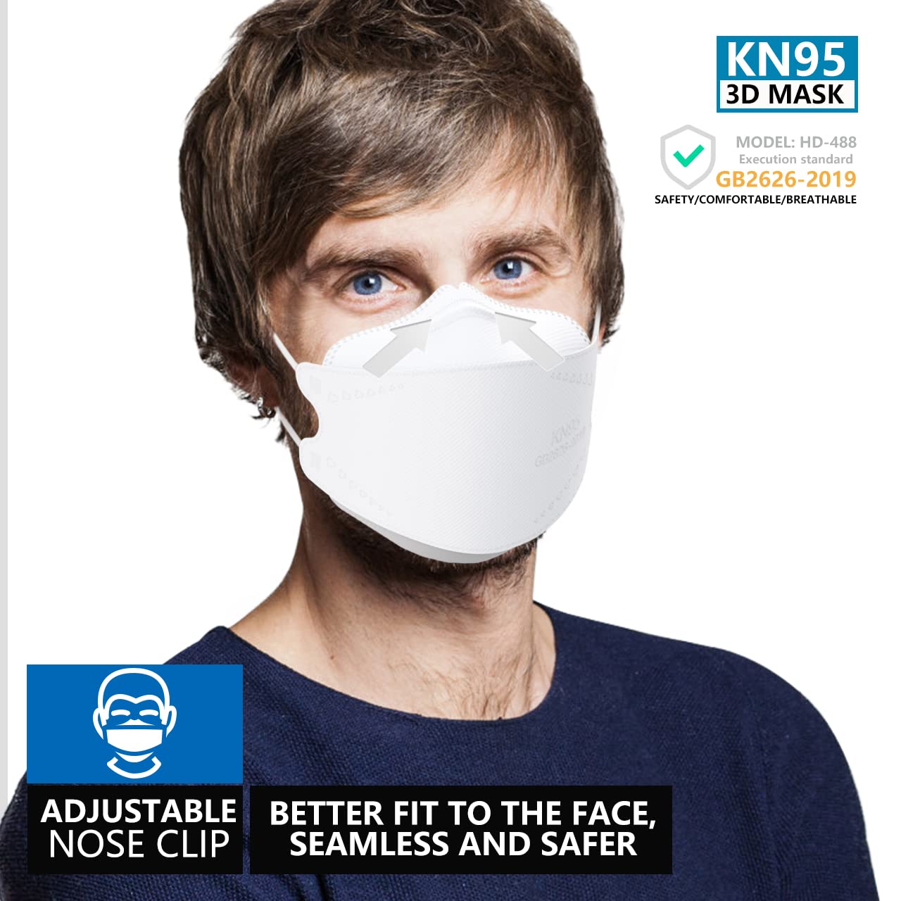 KN95 Face Masks 50 Pack, Breathable Comfortable and Disposable KN95 Mask, White