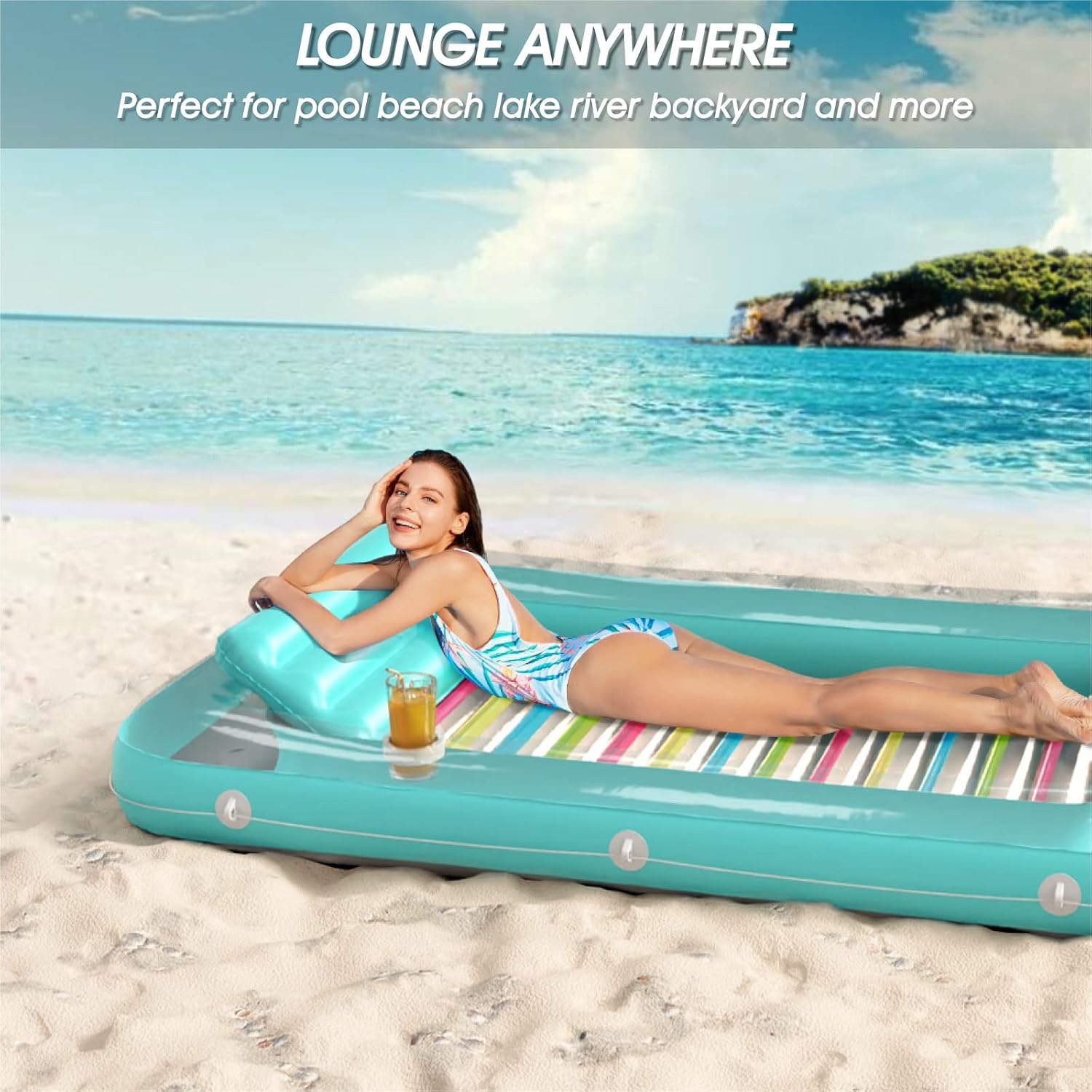 Inflatable Tanning Pool Lounger Float - Jasonwell 4 in 1 Sun Tan Tub Sunbathing Pool Lounge Raft Floatie Toys Water Filled Tanning Bed Mat Pad for Adult Blow Up Kiddie Pools Kids Ball Pit (MG,L)