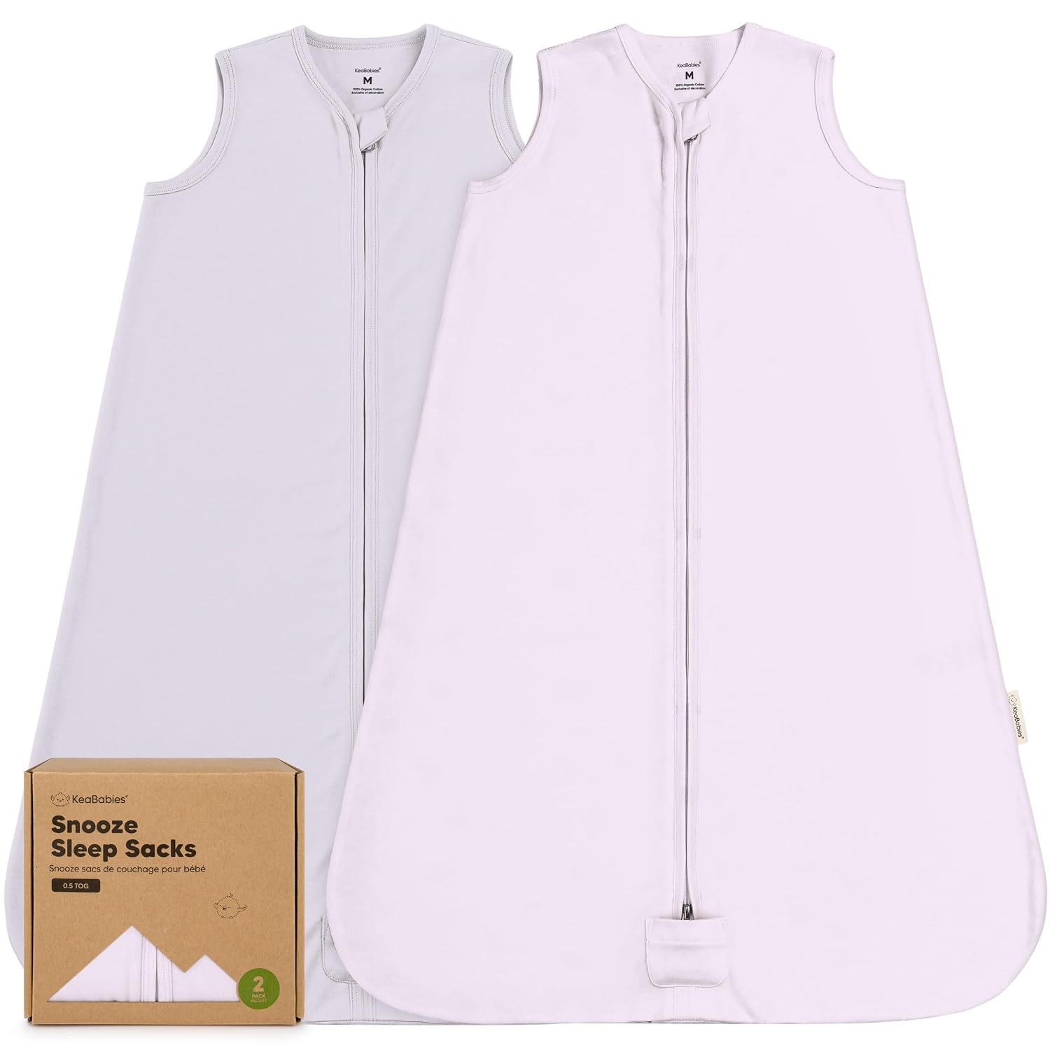 2-Pack Baby Sleep Sacks, Zipper Wearable Blanket,100% Cotton (Lilac, M)