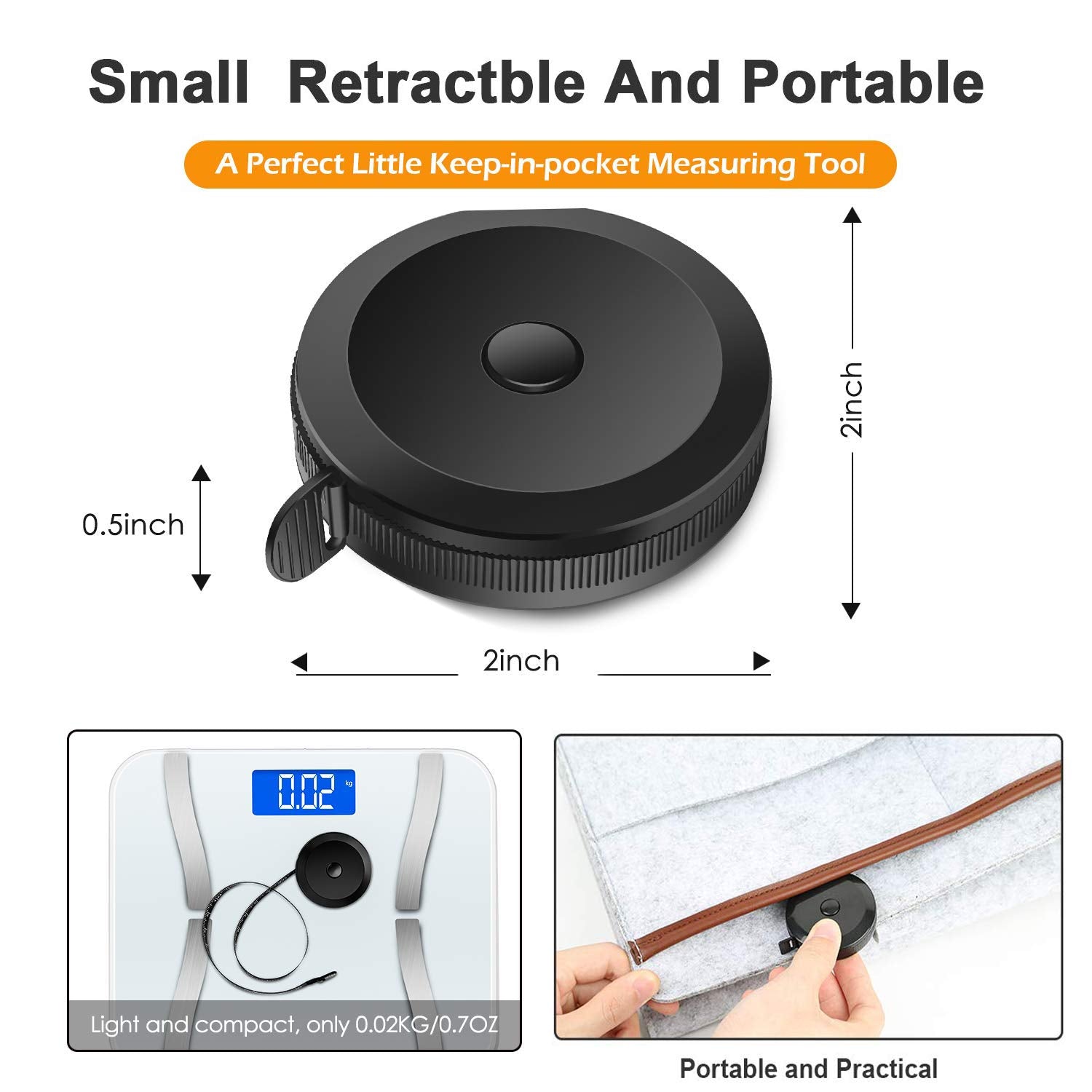 GDMINLO Soft Tape Measure Retractable Measuring for Body Fabric Sewing Tailor Cloth Knitting Craft Weight Loss Measurements Retractable Black Double Scales Rulers 1 Pack