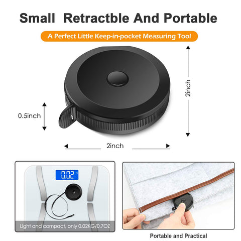 GDMINLO Soft Tape Measure Retractable Measuring for Body Fabric Sewing Tailor Cloth Knitting Craft Weight Loss Measurements Retractable Black Double Scales Rulers 1 Pack