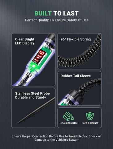 Automotive Test Light with 3-48V LED Digital Readout, Automotive Circuit Tester with Voltmeter and Polarity Indicator Light, Electrical Voltage Test Pen with Stainless Probe for Fuse Car/Vehicles