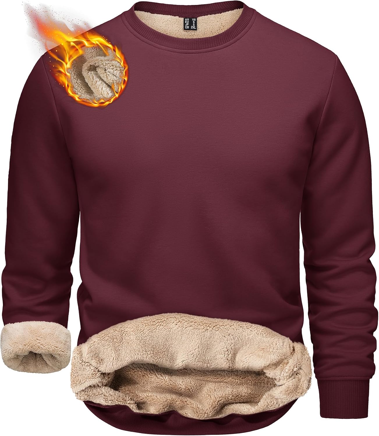 TACVASEN Men's Crewneck Sweatshirt Warm Sherpa Lined Thermal Sweatshirts Heavyweight Long Sleeve Winter Fleece Pullover Shirt