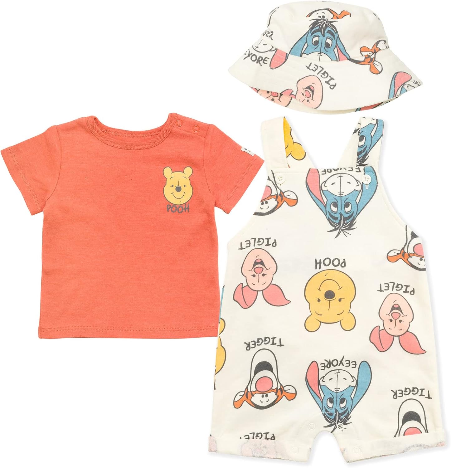 Disney Winnie the Pooh Baby Boys' Outfit Set 3 Piece Shortall Tee and Hat Newborn to Infant
