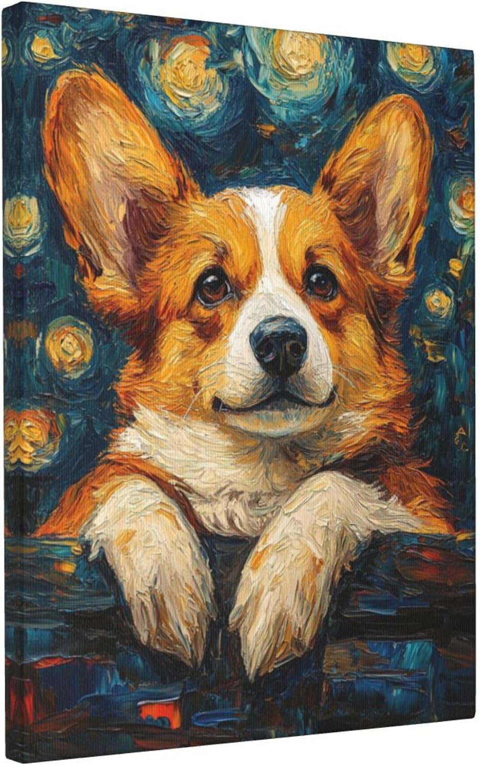 Corgi Starry Night Canvas Wall Art Animal Pictures for Kitchen Living Room Bedroom Bathroom Office,Corgi Abstract Print Dog Painting Home Modern Art Work Framed Wall Art Decor 16" x 12"