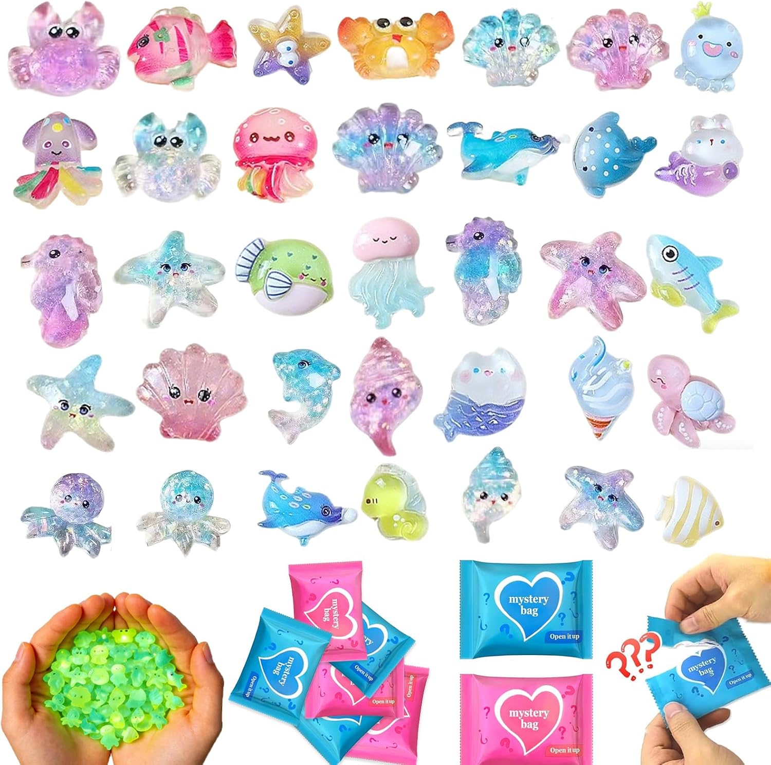 Ocean Animal Blind Bag Mini Resin Figures, Cute Cartoon Sea Creatures Mystery Pack for Kids & Teens, DIY Phone Case Charms, Craft Decorations, Party Favors & Collectibles